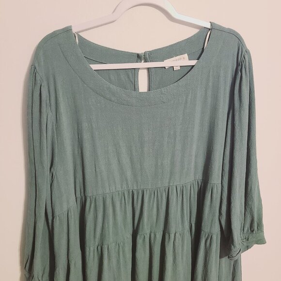 Umgee | Women's Light Green Linen Blend Mini Dress With Fringe (Size 1XL) - Picture 3 of 14